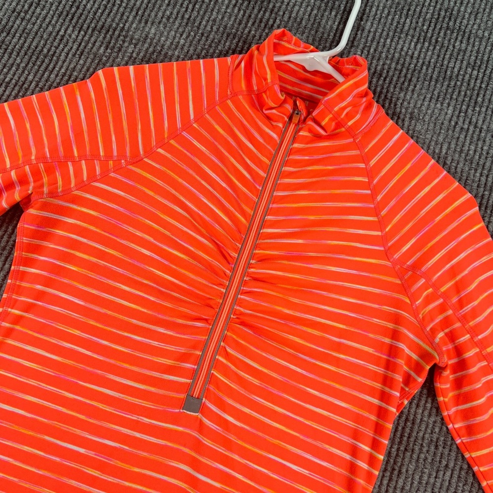 Athleta Pullover Shirt Womens XS Extra Small Pink Striped 1/2 Zip Long Sleeve